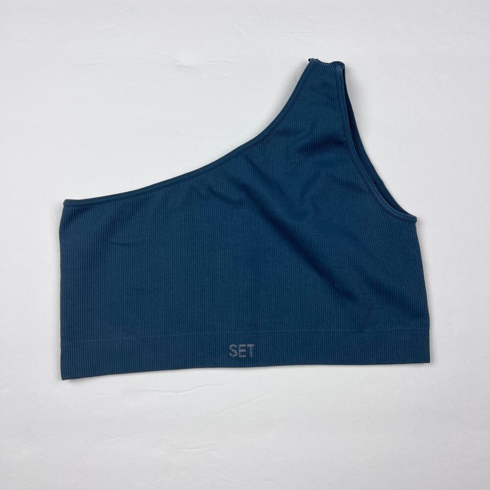 Set Active Sports Bra Womens Large Sculptflex One Shoulder Ribbed Athletic Run